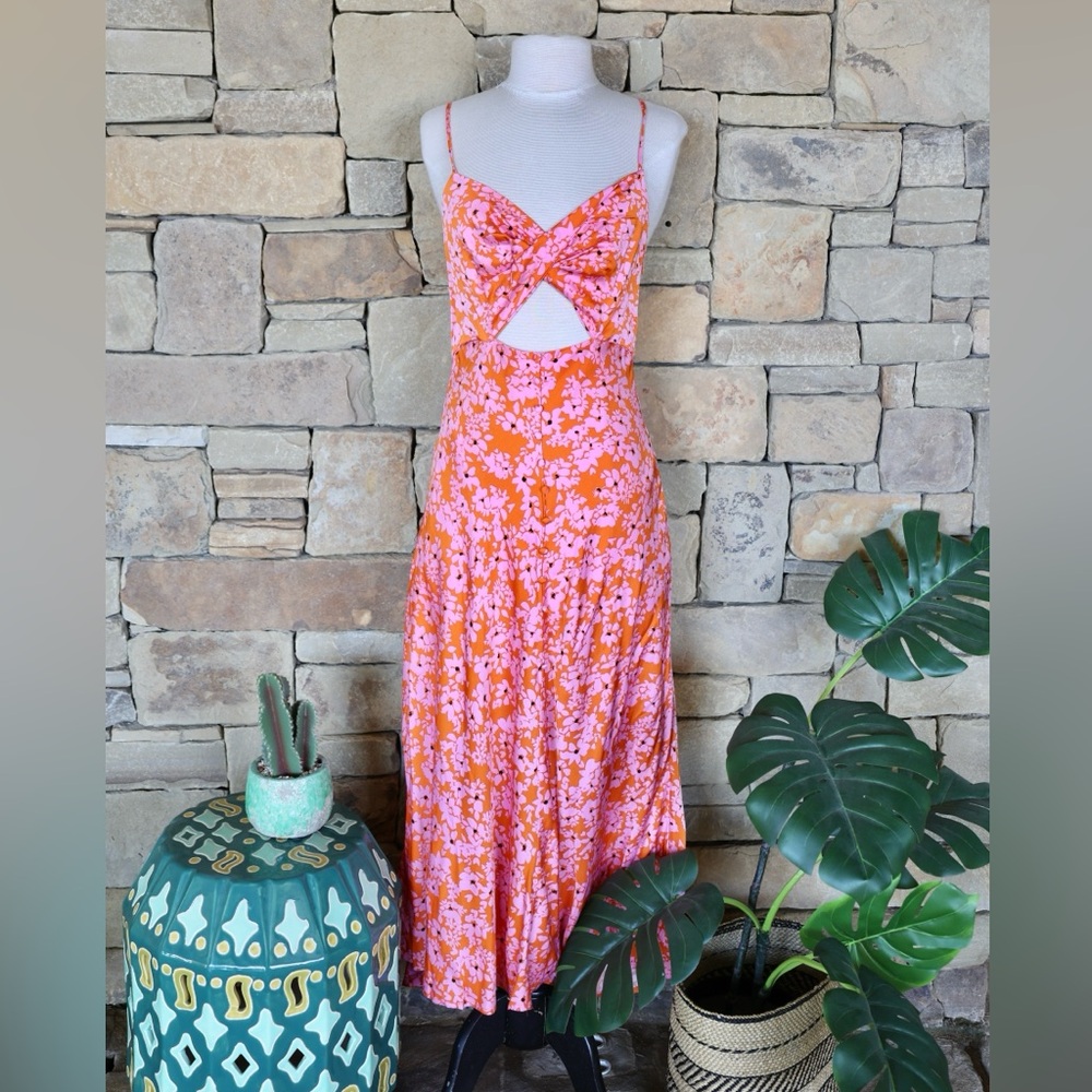 ASTR The Label Farida Floral Cut Out Pink and Orange Dress